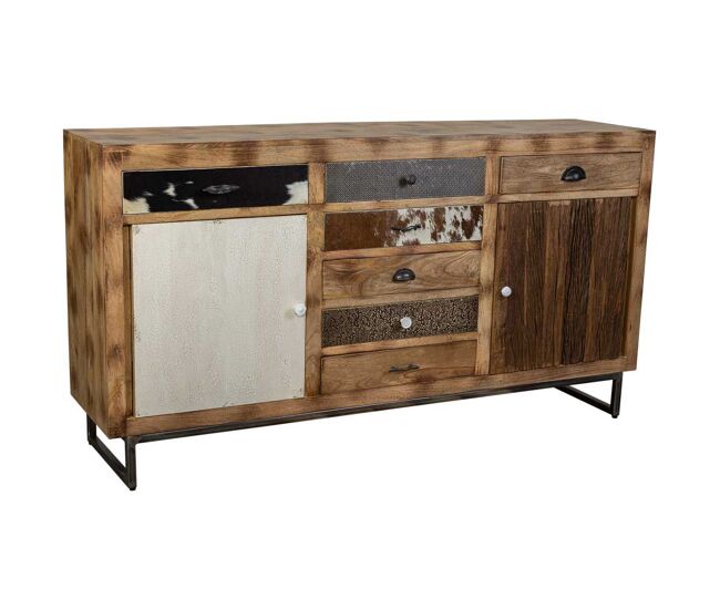 Aparador de madera y recortes de piel marrón 180x47x95