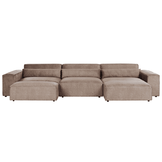 Sofá de canto modular HELLNAR Tecido Castanho claro com repousa-pés 3 lugares à esquerda Sofá de canto modular HELLNAR Tecido Castanho claro com repousa-pés 3 lugares à esquerda