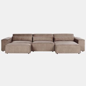 Sofá de canto modular HELLNAR Tecido Castanho claro com repousa-pés 3 lugares à esquerda