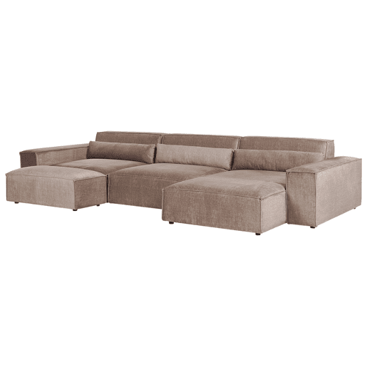 Sofá de canto modular HELLNAR Tecido Castanho claro com repousa-pés 3 lugares à esquerda Sofá de canto modular HELLNAR Tecido Castanho claro com repousa-pés 3 lugares à esquerda