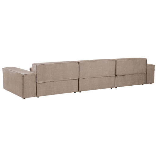 Sofá de canto modular HELLNAR Tecido Castanho claro com repousa-pés 3 lugares à esquerda Sofá de canto modular HELLNAR Tecido Castanho claro com repousa-pés 3 lugares à esquerda