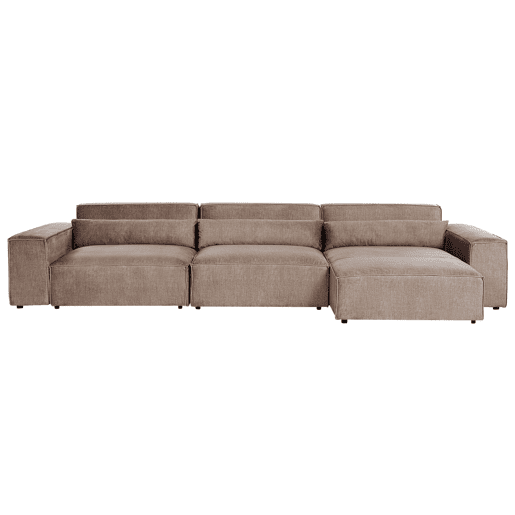 Sofá de canto modular HELLNAR Tecido Castanho claro com repousa-pés 3 lugares à esquerda Sofá de canto modular HELLNAR Tecido Castanho claro com repousa-pés 3 lugares à esquerda