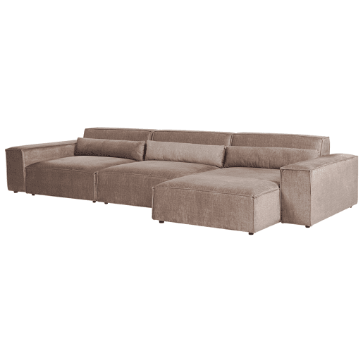 Sofá de canto modular HELLNAR Tecido Castanho claro com repousa-pés 3 lugares à esquerda Sofá de canto modular HELLNAR Tecido Castanho claro com repousa-pés 3 lugares à esquerda