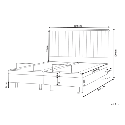 Cama ajustável Tecido DUKE II 180 x 200 cm Cinzento claro