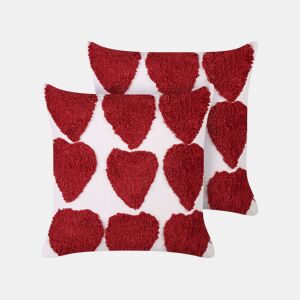 Conjunto de 2 almofadas decorativas MINGORA Algodão 45 x 45 cm Vermelho Padrão de corações