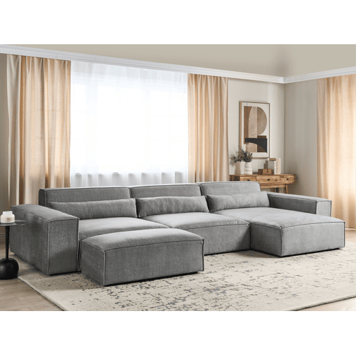 Sofá de canto modular HELLNAR Tecido Cinzento com repousa-pés 3 lugares à esquerda