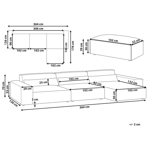 Sofá de canto modular HELLNAR Tecido Cinzento com repousa-pés 3 lugares à esquerda