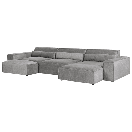 Sofá de canto modular HELLNAR Tecido Cinzento com repousa-pés 3 lugares à esquerda