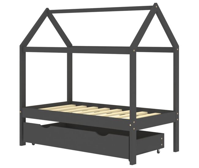 Vidaxl estructura de cama infantil y cajón madera pino gris 70x140cm