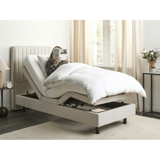 Cama ajustável Tecido DUKE II 90 x 200 cm Creme claro