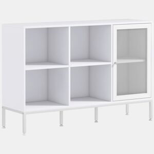 HOMCOM Aparador de Cozinha Moderno Móvel Auxiliar com Porta de Malha 4 Compartimentos Abertos e Estante Ajustável para Sala 120x37x81,5 cm Branco