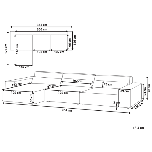 Sofá de canto modular HELLNAR Tecido Cinzento 3 lugares à direita