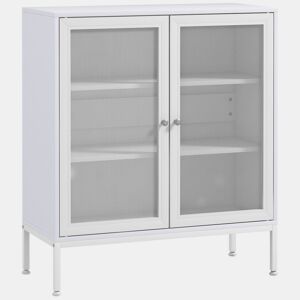 HOMCOM Aparador de 3 Níveis Móvel Auxiliar com Portas de Malha e Prateleira Ajustável Aparador de Cozinha Moderno para Sala 80x37x92 cm Branco