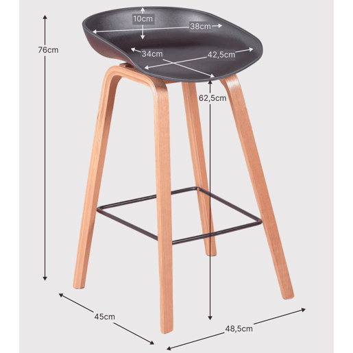 Banqueta nórdica com pernas em faia (63cm) - Daxer