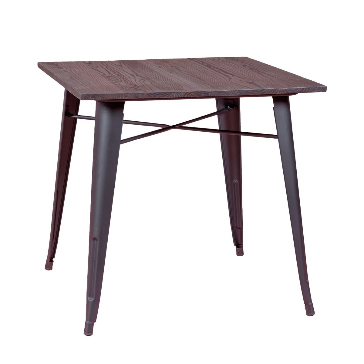 Mesa industrial en acero negro y madera oscura - bistro