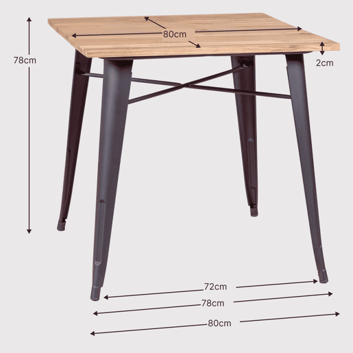 Mesa industrial em aço preto e madeira escura - Bistro