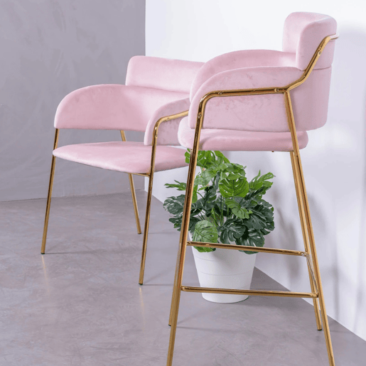 Banqueta de design estofada em veludo e pernas douradas - Cruiser