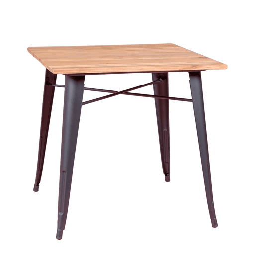 Mesa industrial em aço preto e madeira clara - Bistro