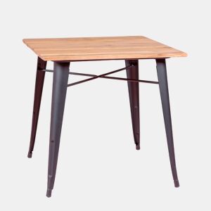 Mesa industrial em aço preto e madeira clara - Bistro