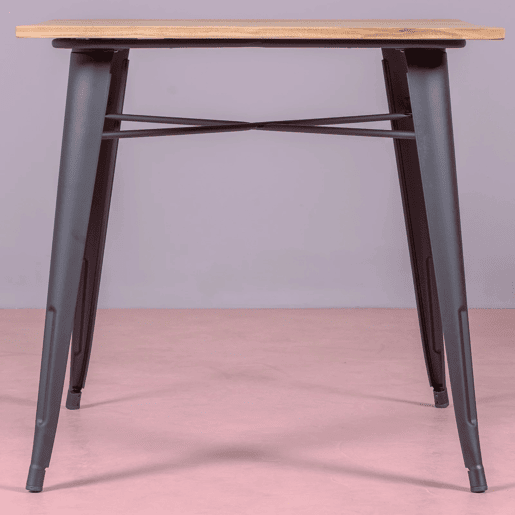 Mesa industrial em aço preto e madeira clara - Bistro