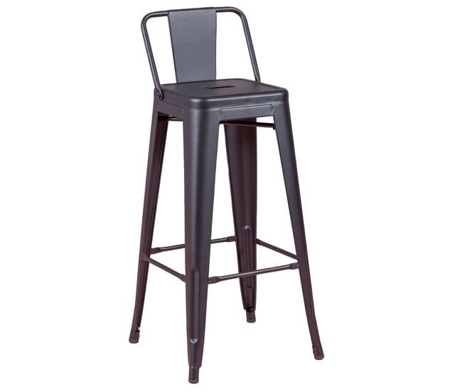 Taburete metálico industrial con respaldo bajo (76cm) - bistro