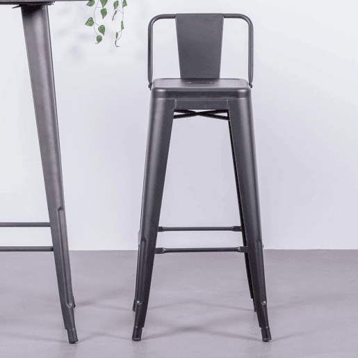 Banqueta industrial de metal com encosto baixo (76cm) - Bistro