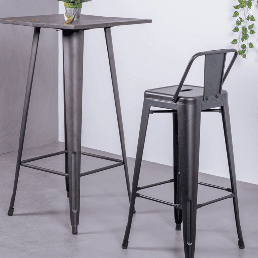 Banqueta industrial de metal com encosto baixo (76cm) - Bistro