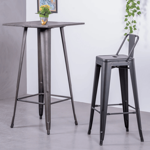 Banqueta industrial de metal com encosto baixo (76cm) - Bistro