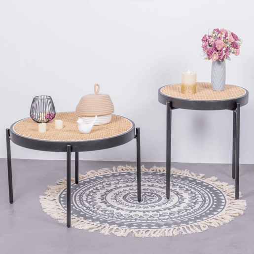 Mesa de centro retrô com detalhes em rattan natural (60cm) - North