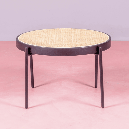 Mesa de centro retrô com detalhes em rattan natural (60cm) - North
