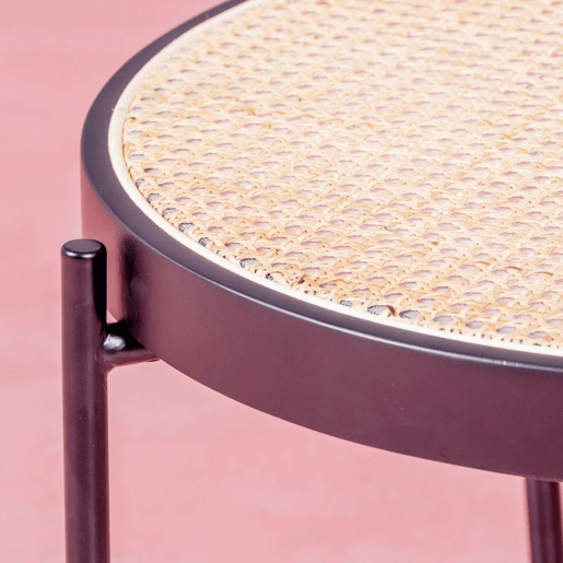 Mesa de centro retrô com detalhes em rattan natural (60cm) - North
