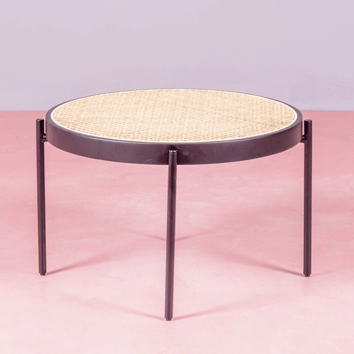Mesa de centro retrô com detalhes em rattan natural (60cm) - North