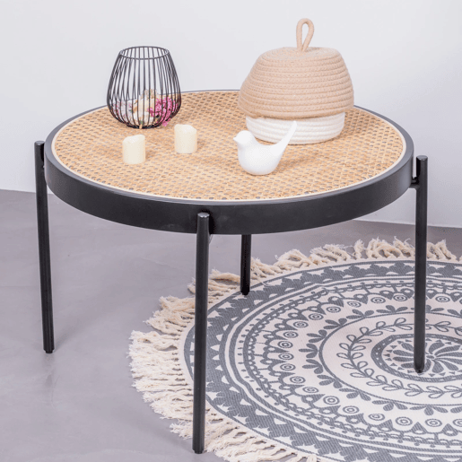 Mesa de centro retrô com detalhes em rattan natural (60cm) - North