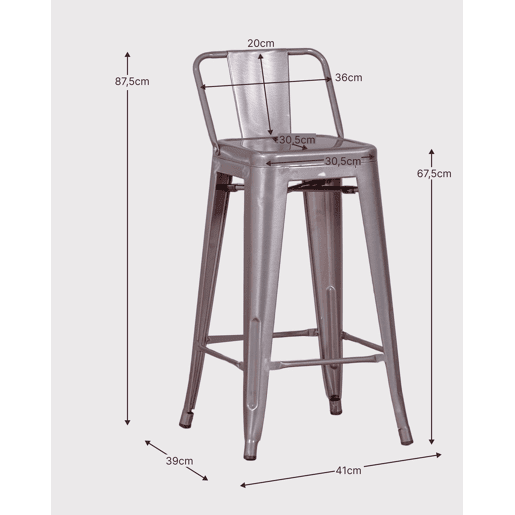Banqueta industrial de metal com encosto baixo (66cm) - Bistro Banqueta industrial de metal com encosto baixo (66cm) - Bistro