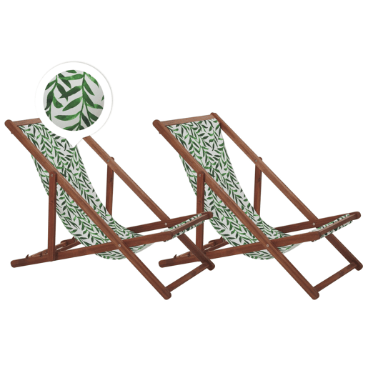 Conjunto de 2 cadeiras de praia dobráveis ANZIO com tecidos de substituição Motivo floral Madeira de acácia Castanho escuro