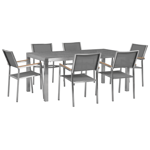 Conjunto de refeições de jardim 6 lugares GROSSETO Granito Polido Cinzento