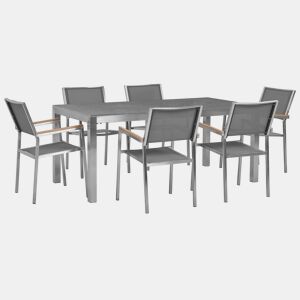 Conjunto de refeições de jardim 6 lugares GROSSETO Granito Polido Cinzento