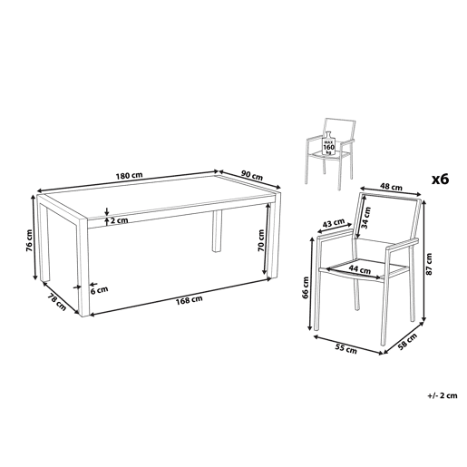 Conjunto de refeições de jardim 6 lugares GROSSETO Granito Polido Cinzento
