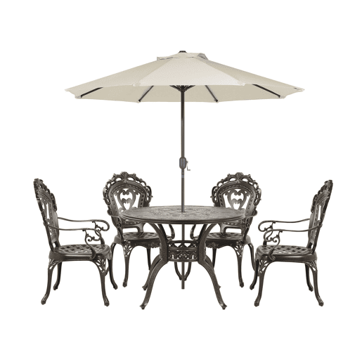 Conjunto de refeições de jardim 4 lugares SAPRI com guarda-sol (16 opções) Metal Castanho escuro