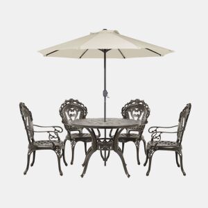Conjunto de refeições de jardim 4 lugares SAPRI com guarda-sol (16 opções) Metal Castanho escuro