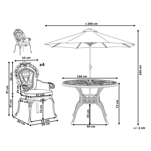Conjunto de refeições de jardim 4 lugares SAPRI com guarda-sol (16 opções) Metal Castanho escuro