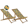Conjunto de 2 cadeiras de praia dobráveis ANZIO com tecidos de substituição Motivo floral Madeira de acácia Castanho claro
