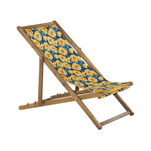 Conjunto de 2 cadeiras de praia dobráveis ANZIO com tecidos de substituição Motivo floral Madeira de acácia Castanho claro