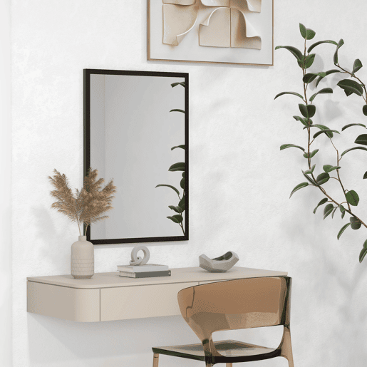 HOMCOM Espelho de Parede Decorativo 50x70 cm Espelho Retangular Espelho de Casa de Banho com 4 Ganchos Metálicos Estilo Moderno para Sala Quarto Entrada Preto