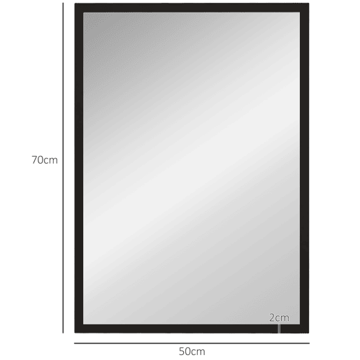 HOMCOM Espelho de Parede Decorativo 50x70 cm Espelho Retangular Espelho de Casa de Banho com 4 Ganchos Metálicos Estilo Moderno para Sala Quarto Entrada Preto