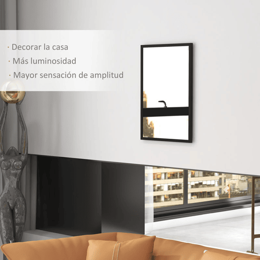 HOMCOM Espelho de Parede Decorativo 50x70 cm Espelho Retangular Espelho de Casa de Banho com 4 Ganchos Metálicos Estilo Moderno para Sala Quarto Entrada Preto