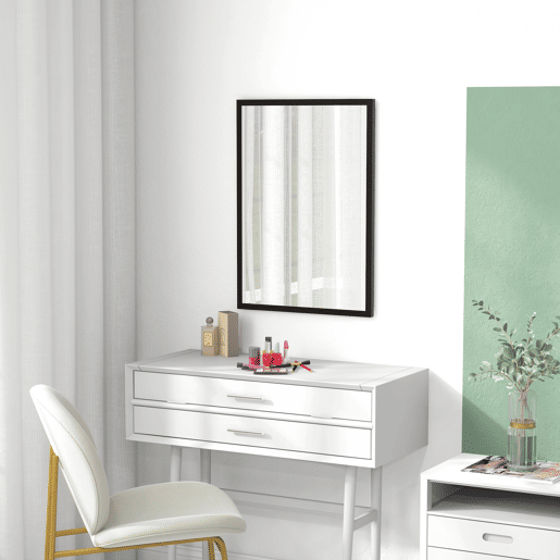 HOMCOM Espelho de Parede Decorativo 50x70 cm Espelho Retangular Espelho de Casa de Banho com 4 Ganchos Metálicos Estilo Moderno para Sala Quarto Entrada Preto