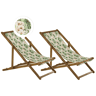 Conjunto de 2 cadeiras de praia dobráveis ANZIO com tecidos de substituição Motivo floral Madeira de acácia Castanho claro