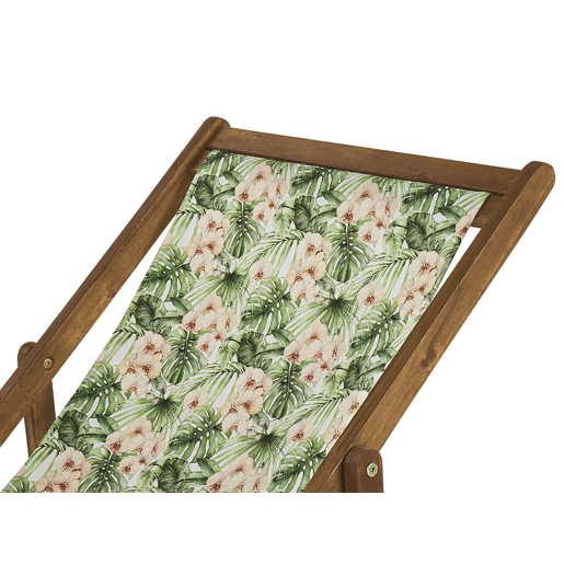 Conjunto de 2 cadeiras de praia dobráveis ANZIO com tecidos de substituição Motivo floral Madeira de acácia Castanho claro