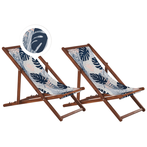 Conjunto de 2 cadeiras de praia dobráveis ANZIO com tecidos de substituição Motivo floral Madeira de acácia Castanho escuro